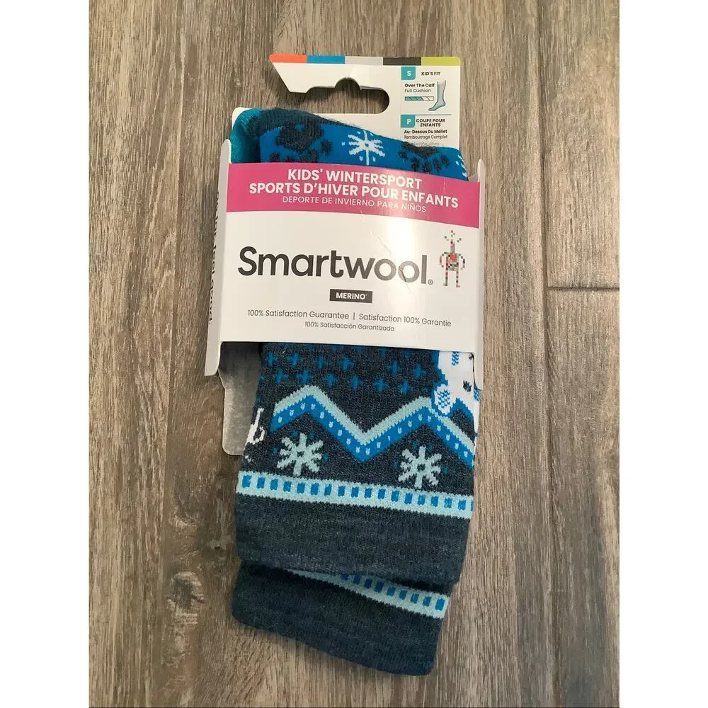 Smartwool Kids Small Twilight Blue Wintersport Polar Bear O.T.C Socks B23-9